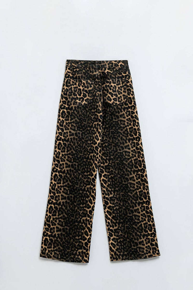 Leopard Print Straight Leg Denim