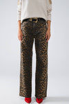 Leopard Print Straight Leg Denim