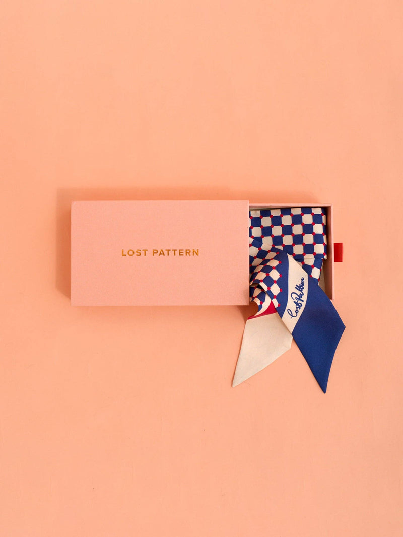 "Checkerboard" Silk Twill Skinny Scarf