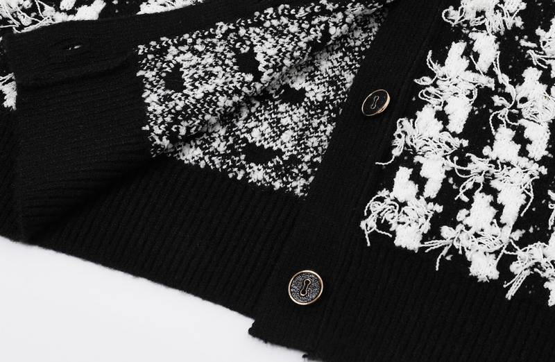 Houndstooth Textured Knit Cardigan