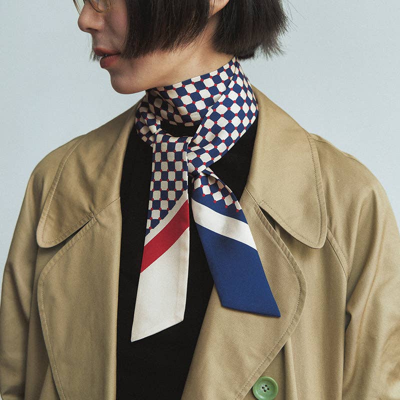 "Checkerboard" Silk Twill Skinny Scarf