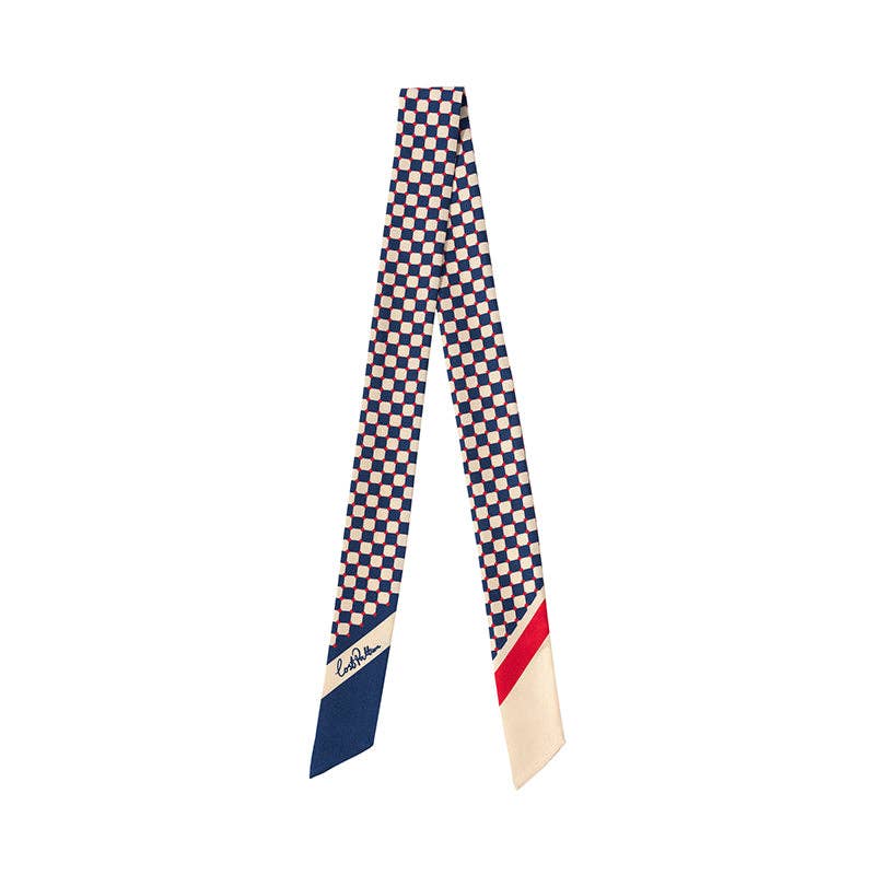 "Checkerboard" Silk Twill Skinny Scarf