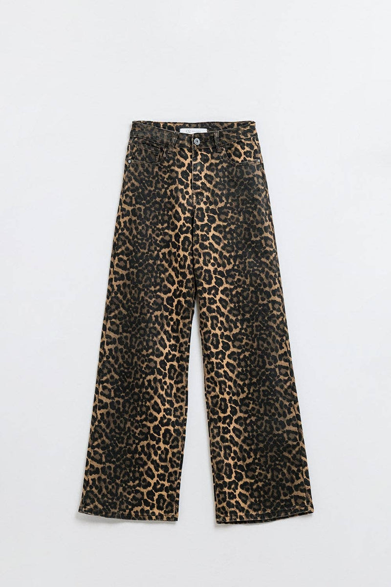 Leopard Print Straight Leg Denim