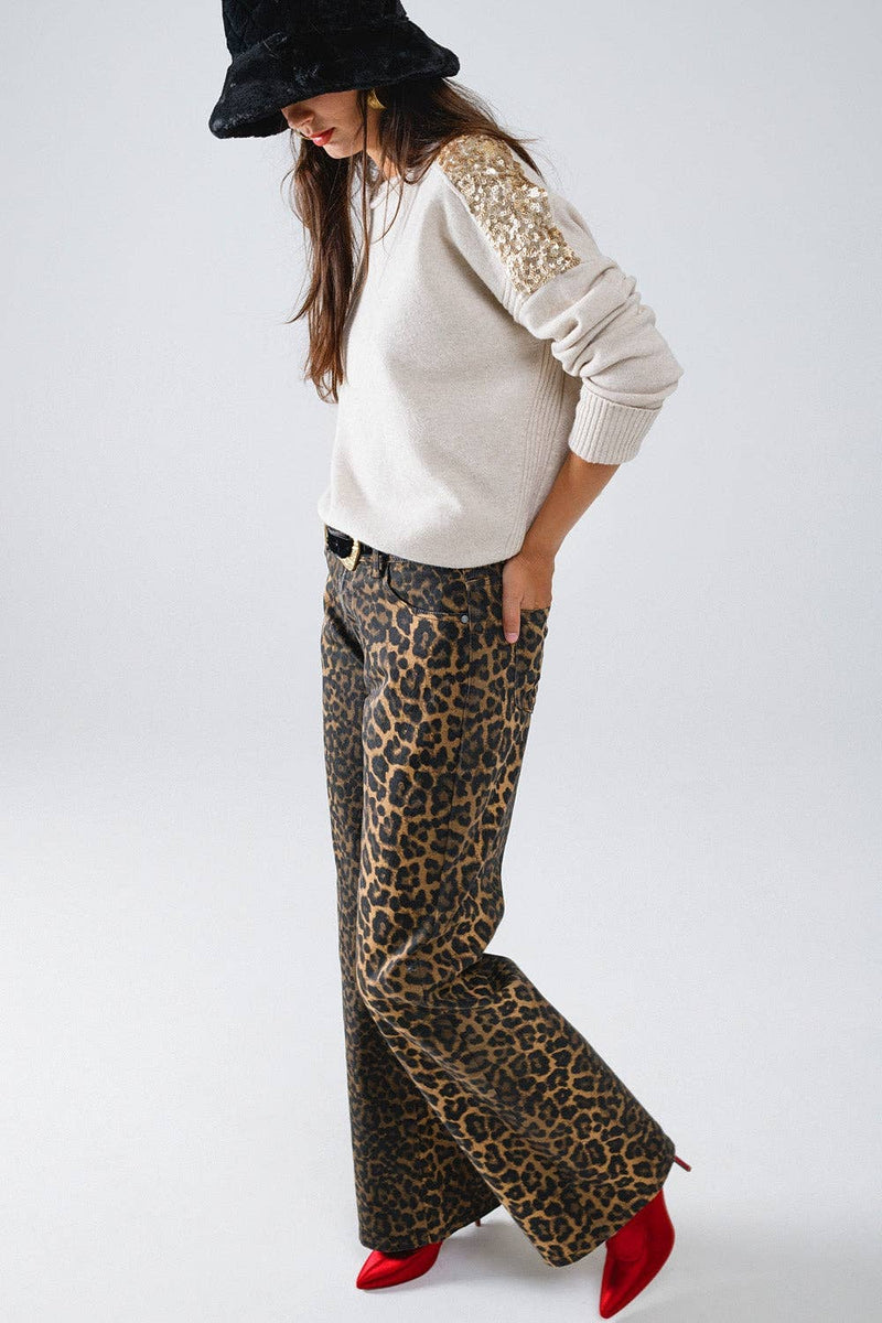 Leopard Print Straight Leg Denim