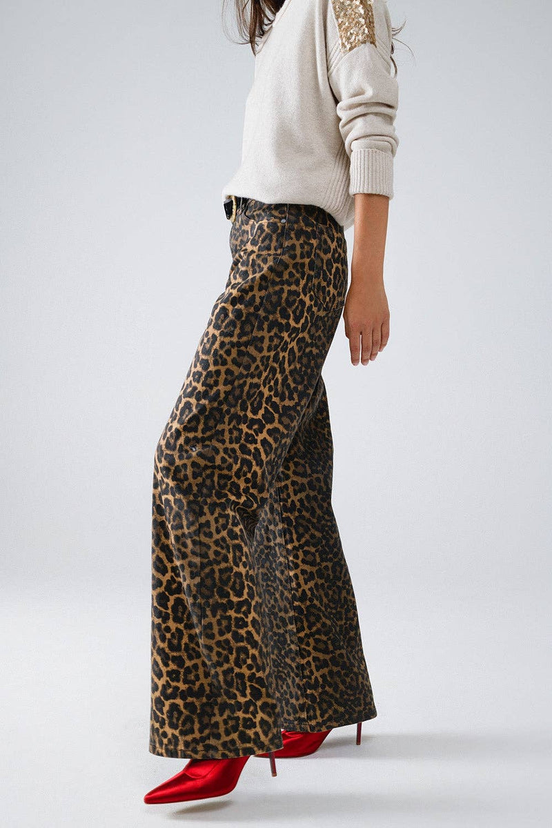 Leopard Print Straight Leg Denim