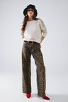Leopard Print Straight Leg Denim