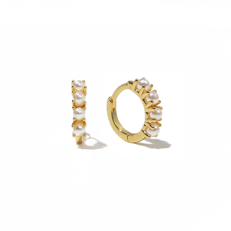 18K Gold Pearl Huggies