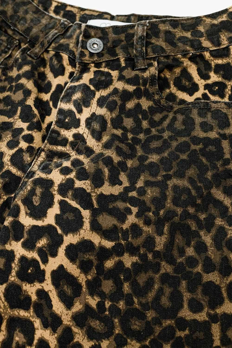 Leopard Print Straight Leg Denim