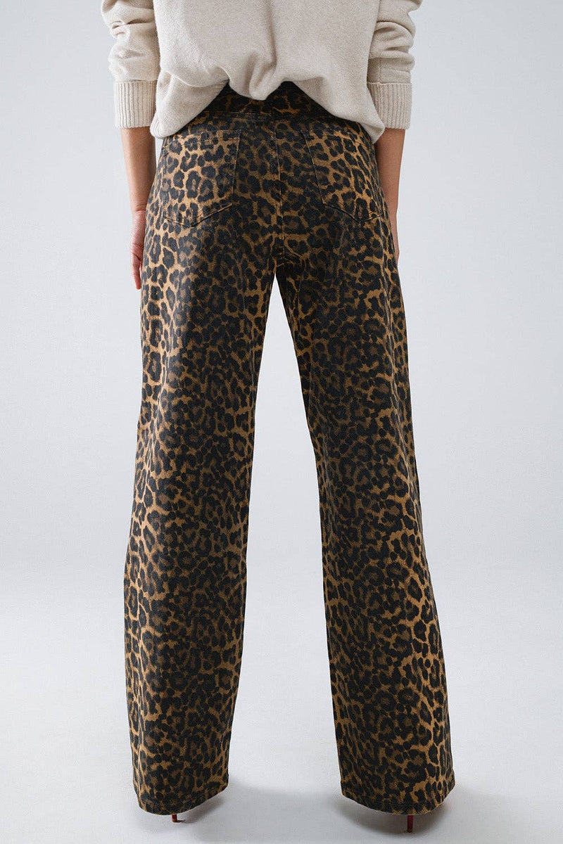 Leopard Print Straight Leg Denim