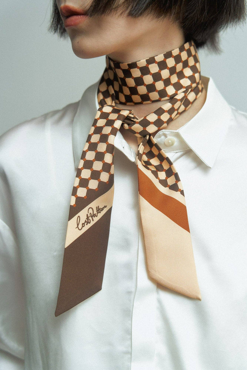 "Checkerboard" Silk Twill Skinny Scarf